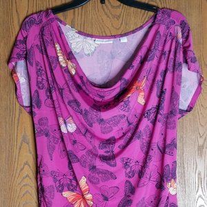 Fuschia Butterfly Ruched Blouse